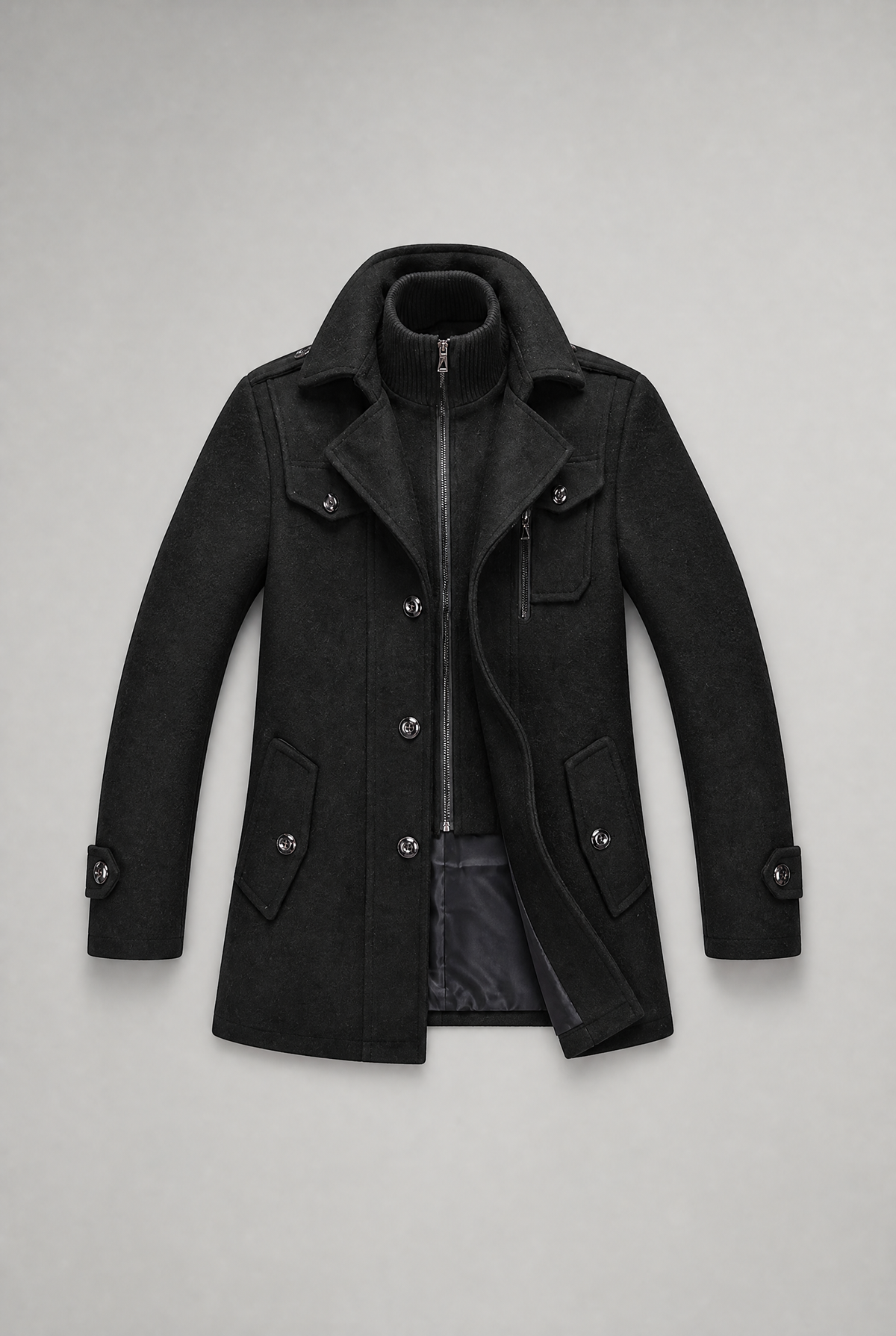 Men’s Wool-Blend Double-Collar Coat