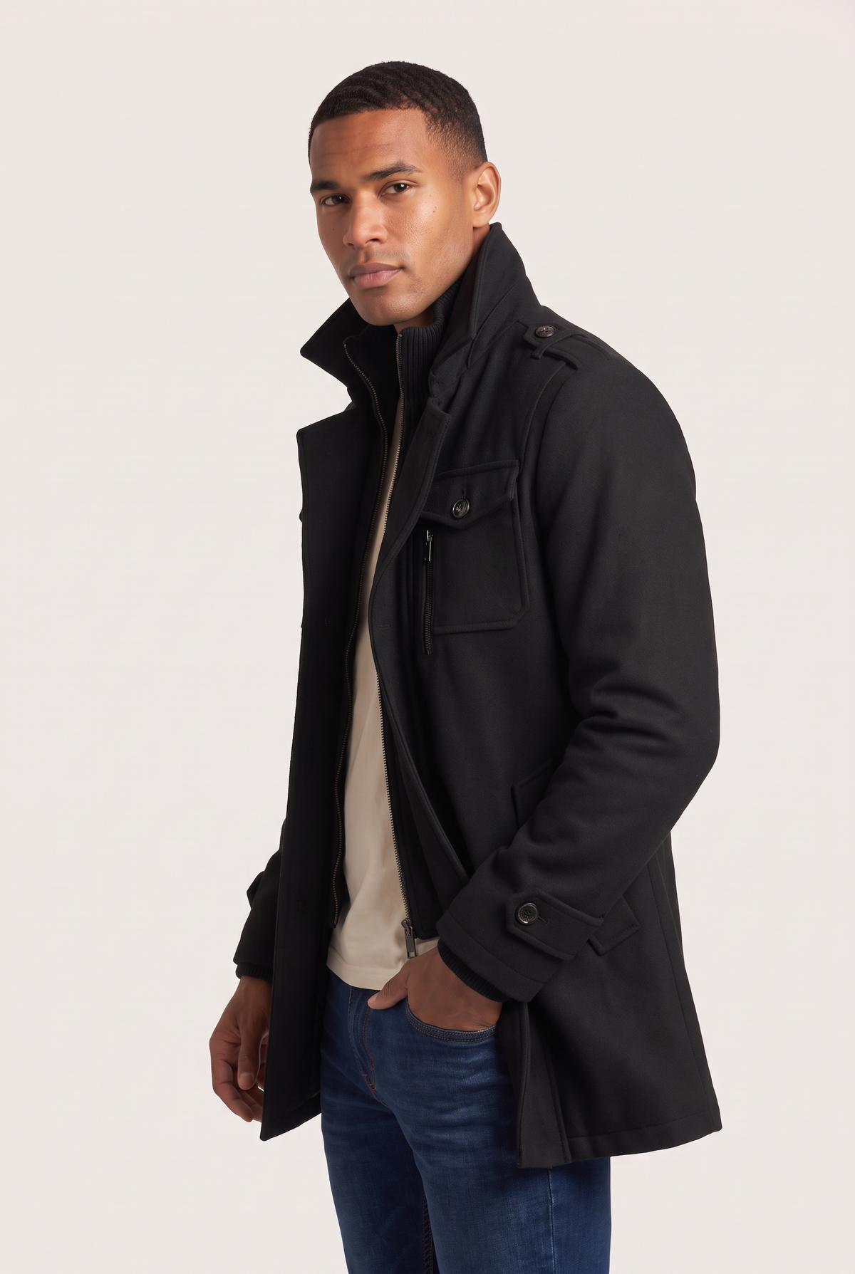 Men’s Wool-Blend Double-Collar Coat
