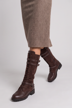 Women’s Denim Buckled Mid-Calf Boots