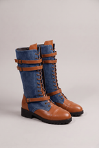 Women’s Denim Buckled Mid-Calf Boots