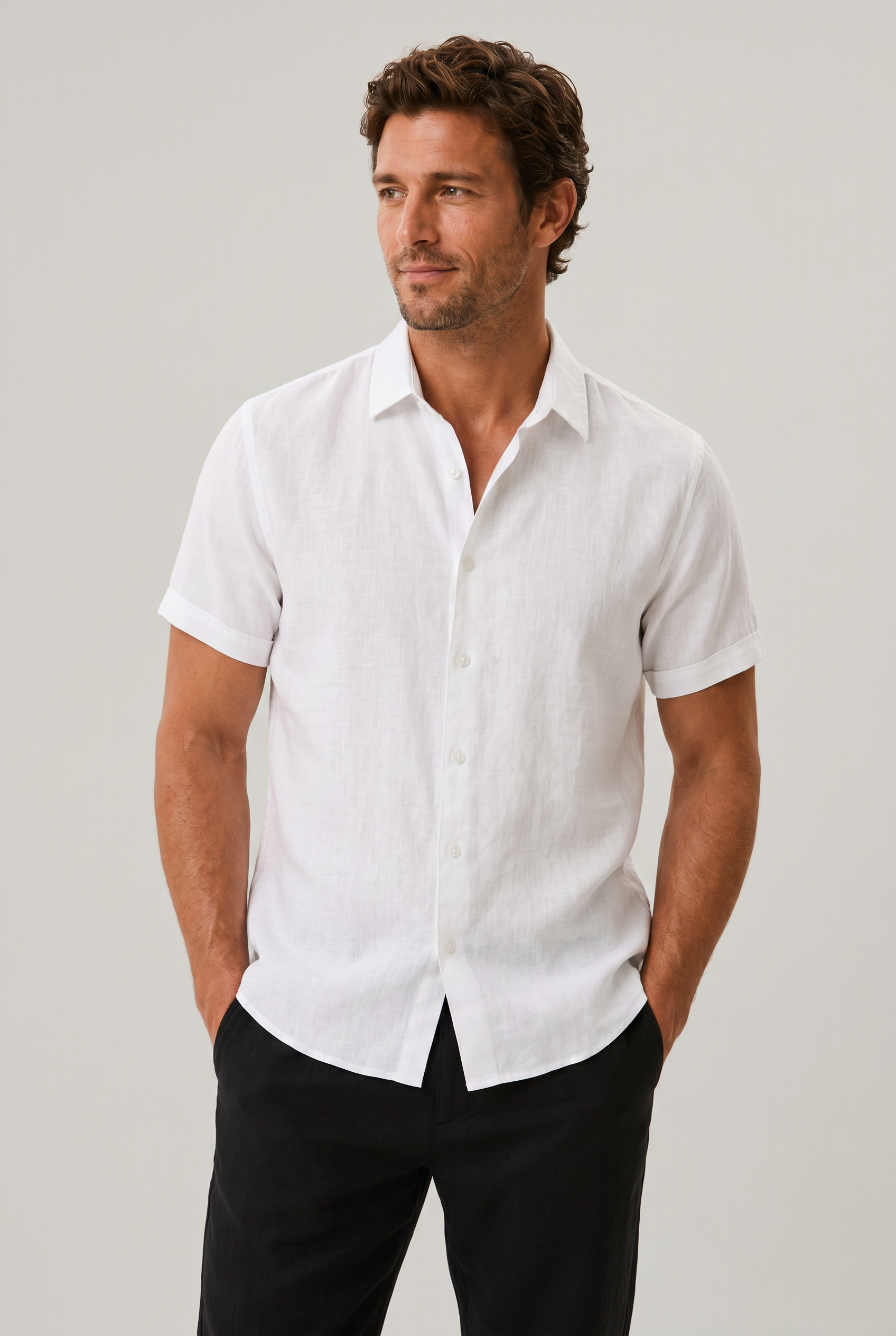 Men's Cotton-Linen Short Sleeve Shirt
