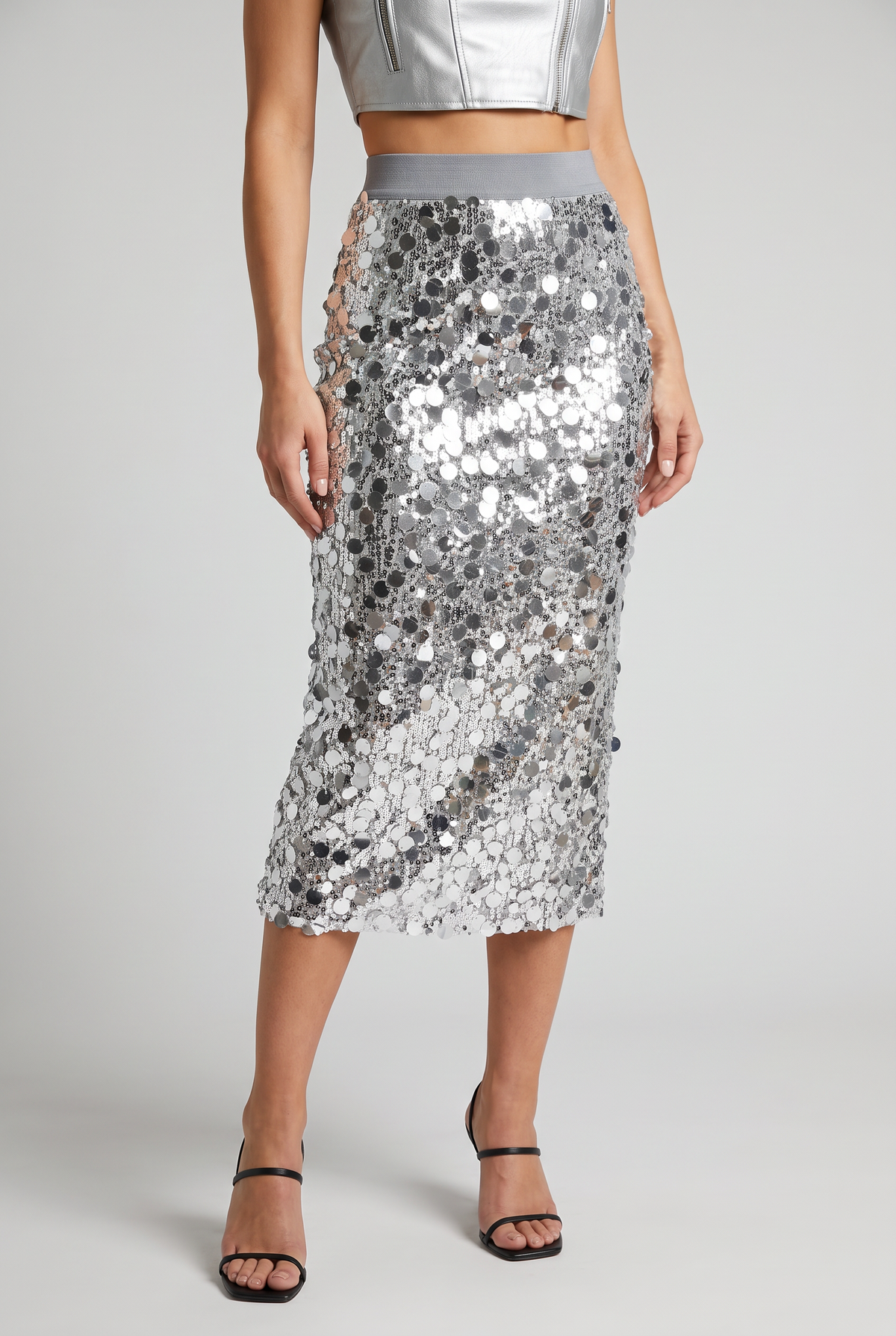 Women’s Sequin Midi Skirt High Waist