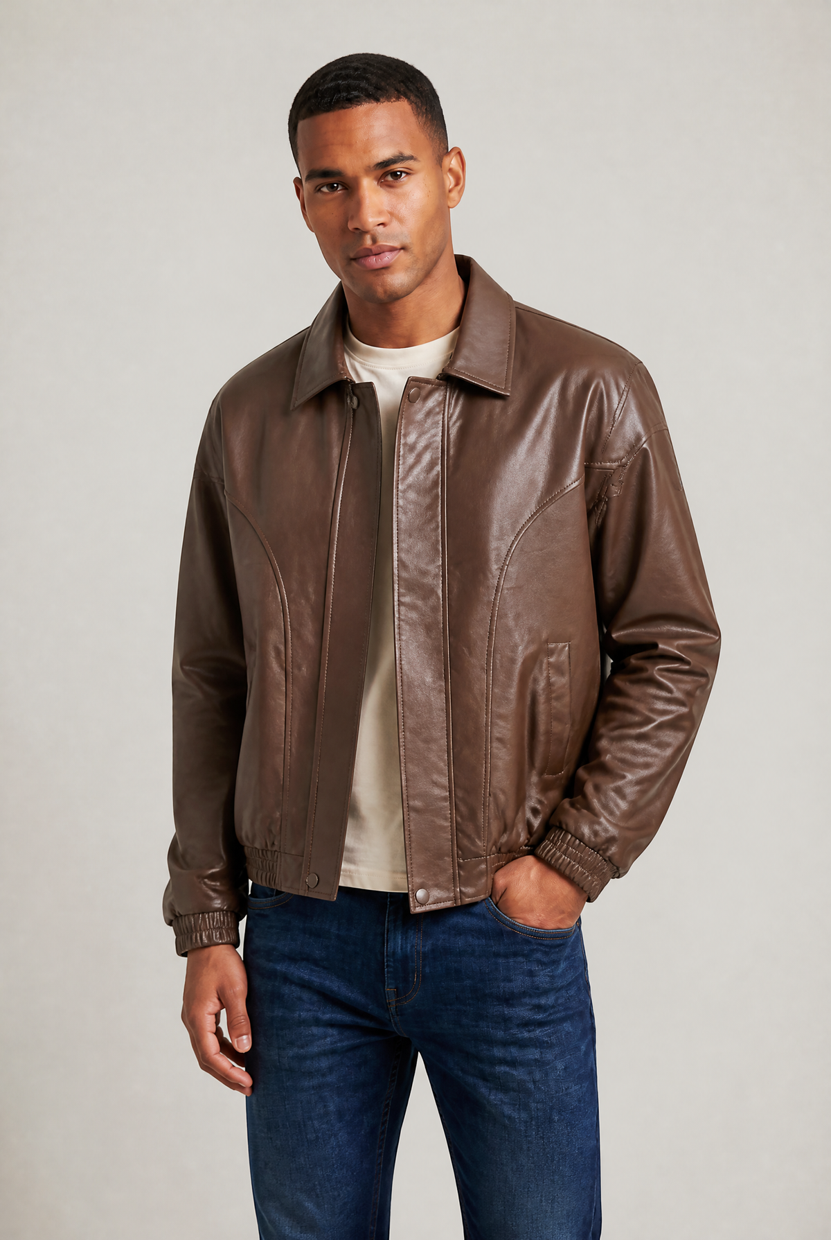 Men’s Leather-Look Blouson Jacket