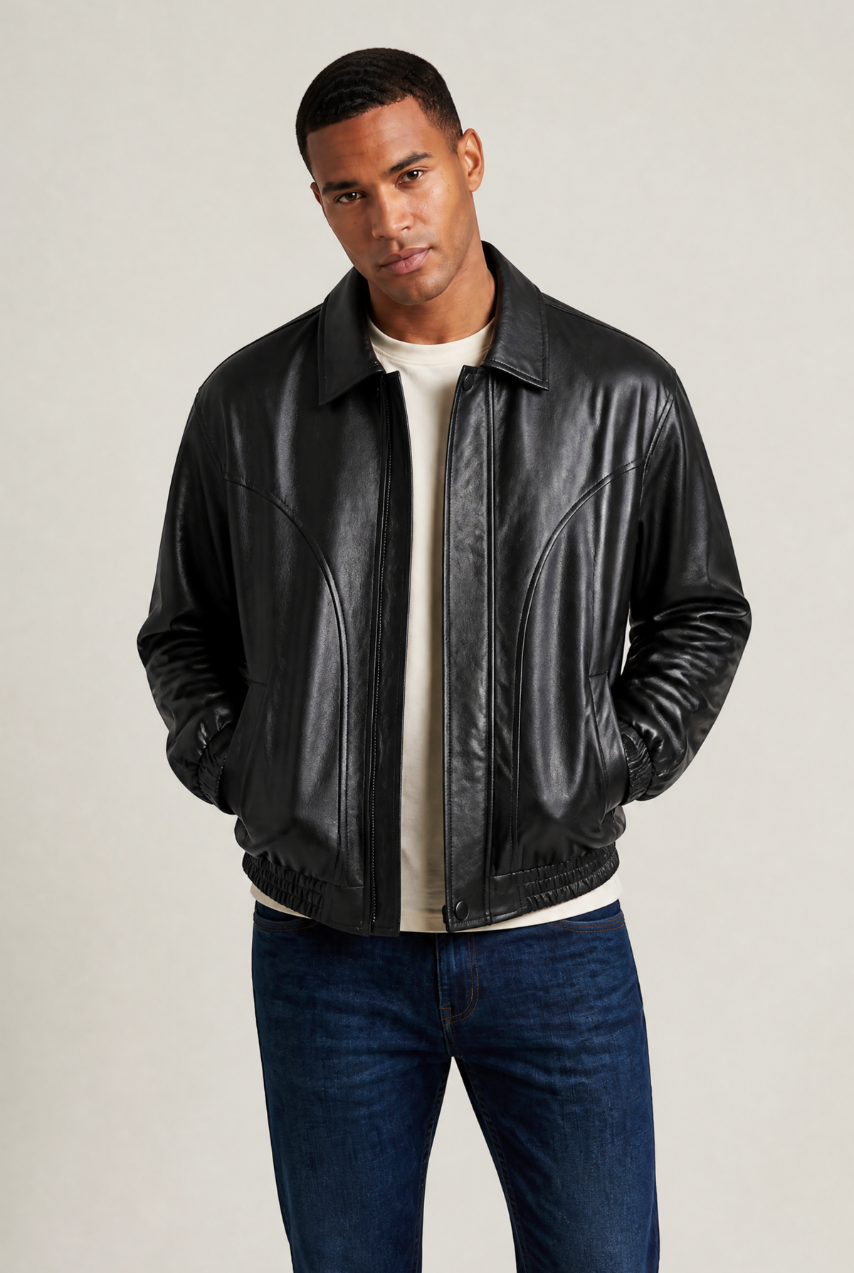Men’s Leather-Look Blouson Jacket