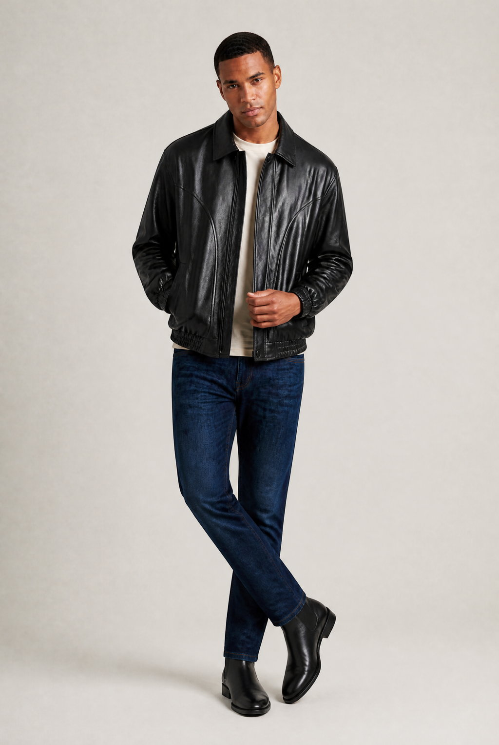 Men’s Leather-Look Blouson Jacket