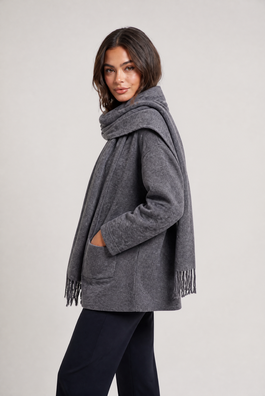 Women’s Scarf Coat Button Front