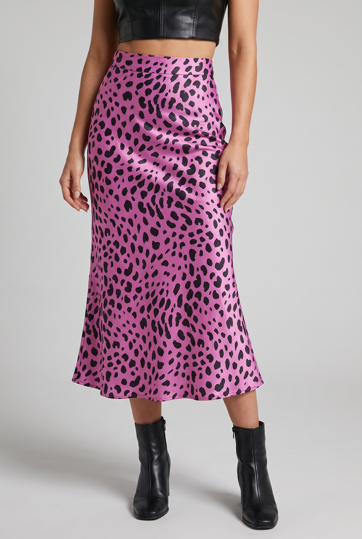 Women’s Polka Dot Satin Look Midi Skirt