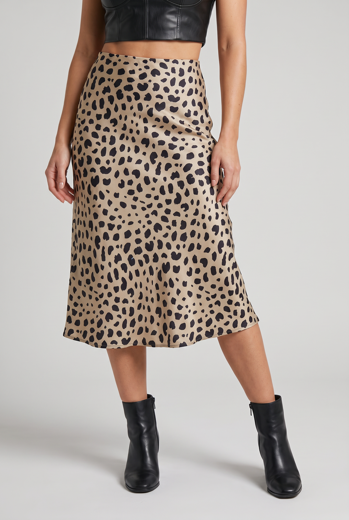 Women’s Polka Dot Satin Look Midi Skirt