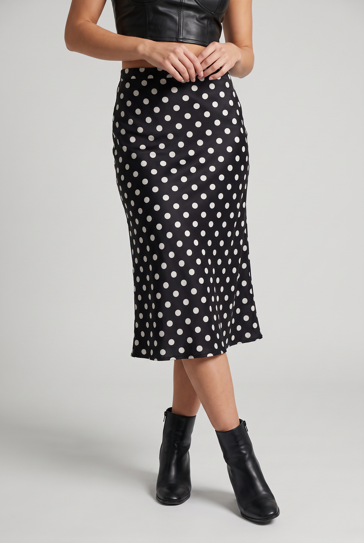 Women’s Polka Dot Satin Look Midi Skirt