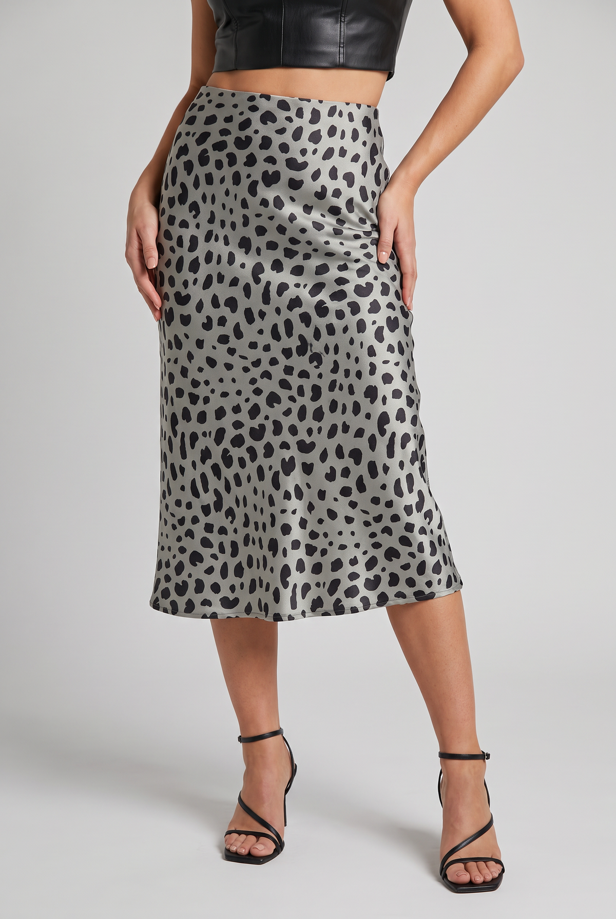 Women’s Polka Dot Satin Look Midi Skirt