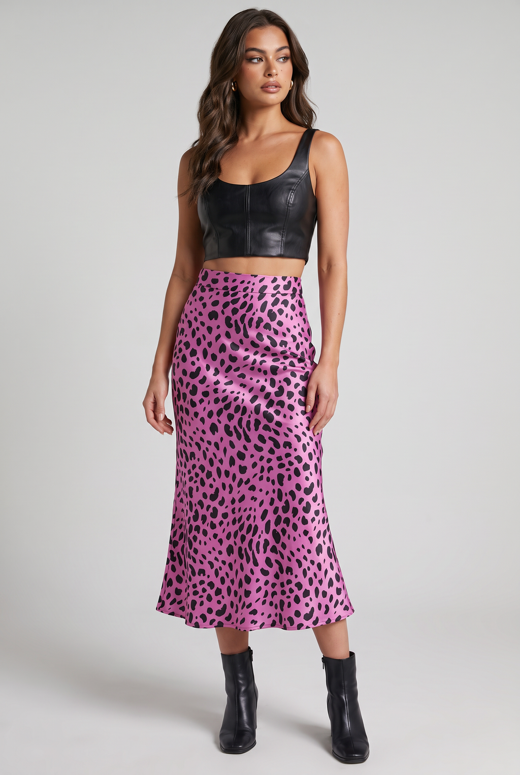 Women’s Polka Dot Satin Look Midi Skirt