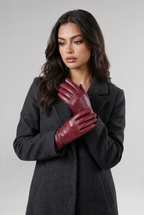 Women’s Leather-Effect Gloves Ruched Cuff
