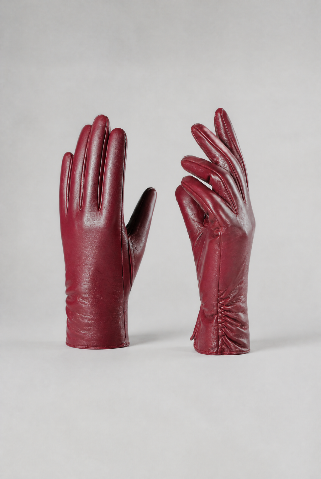 Women’s Leather-Effect Gloves Ruched Cuff