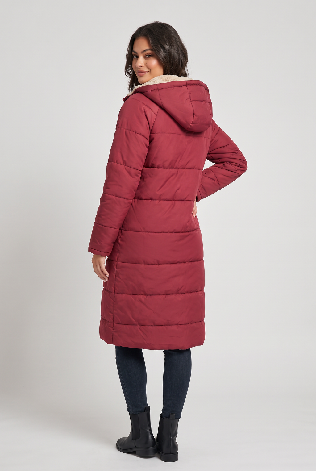 Women’s Fleece Lined Longline Quilted Puffer Coat