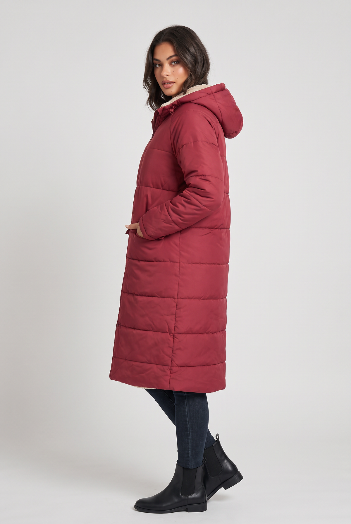 Women’s Fleece Lined Longline Quilted Puffer Coat