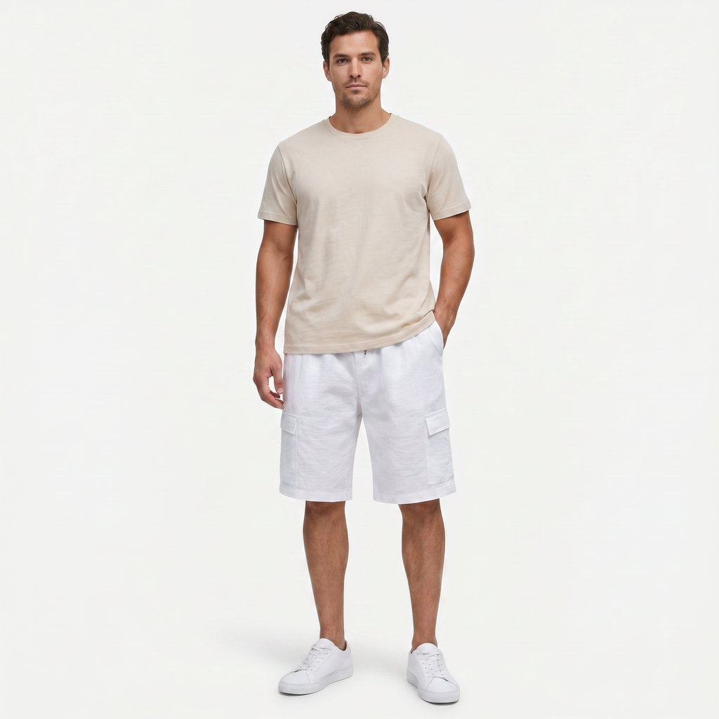 Men's Linen Cargo Shorts Drawstring Waist