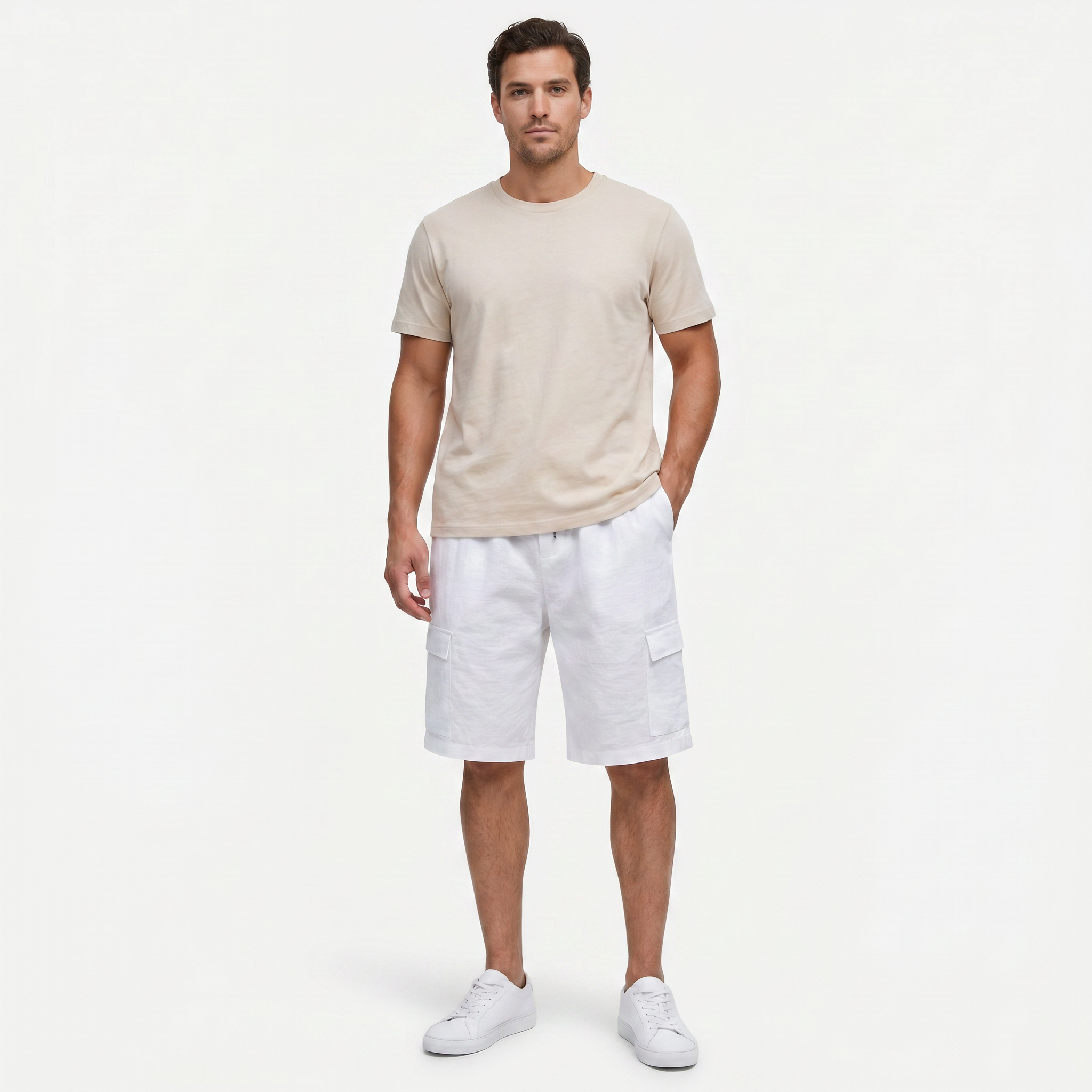 Men's Linen Cargo Shorts Drawstring Waist