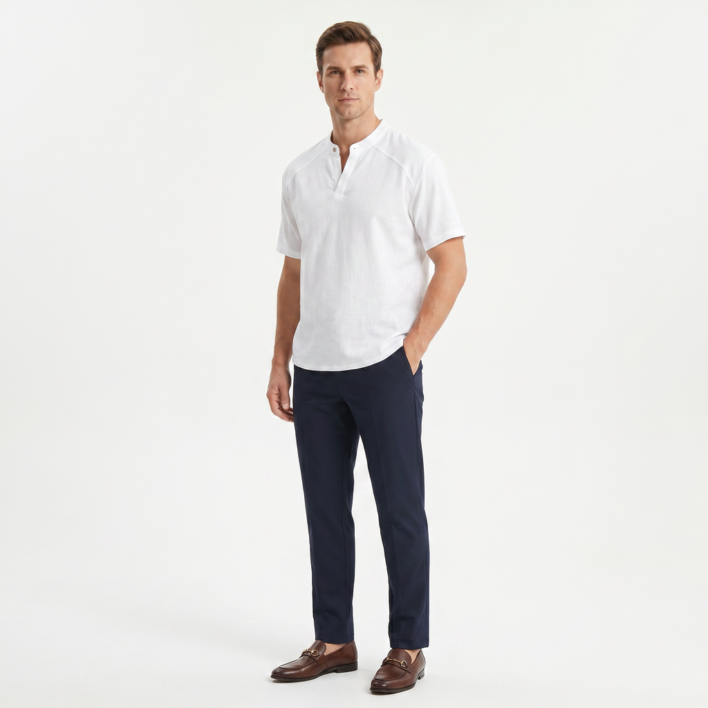 Men's Linen Short Sleeve Henley T-Shirt