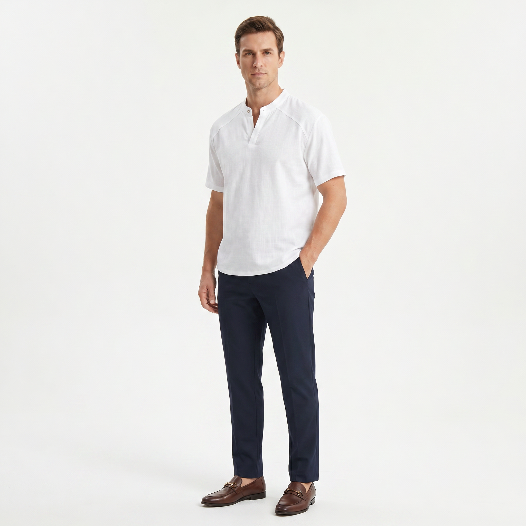 Men's Linen Short Sleeve Henley T-Shirt