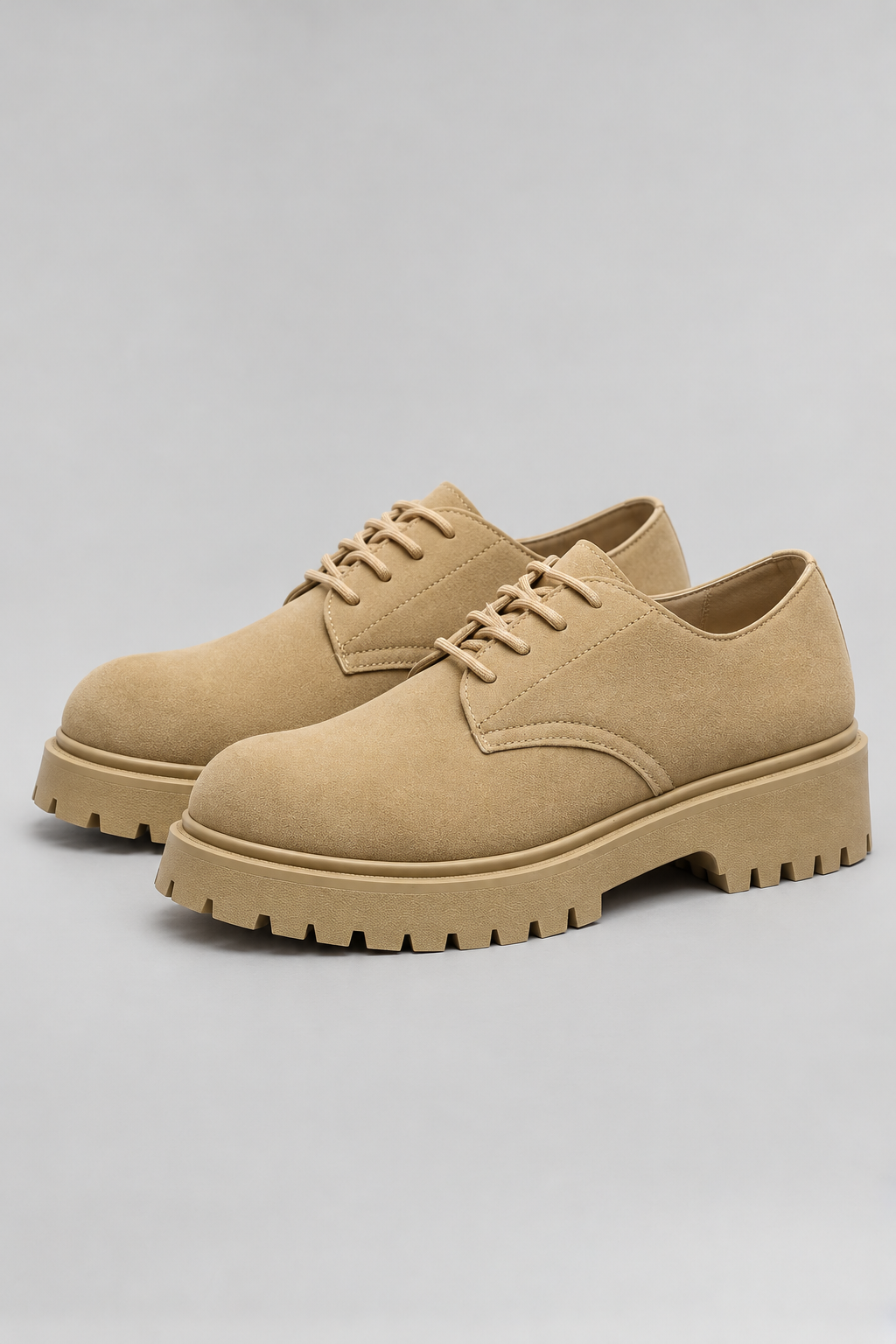 Men’s Suede-Effect Vintage-Style Derby Shoes Chunky Sole