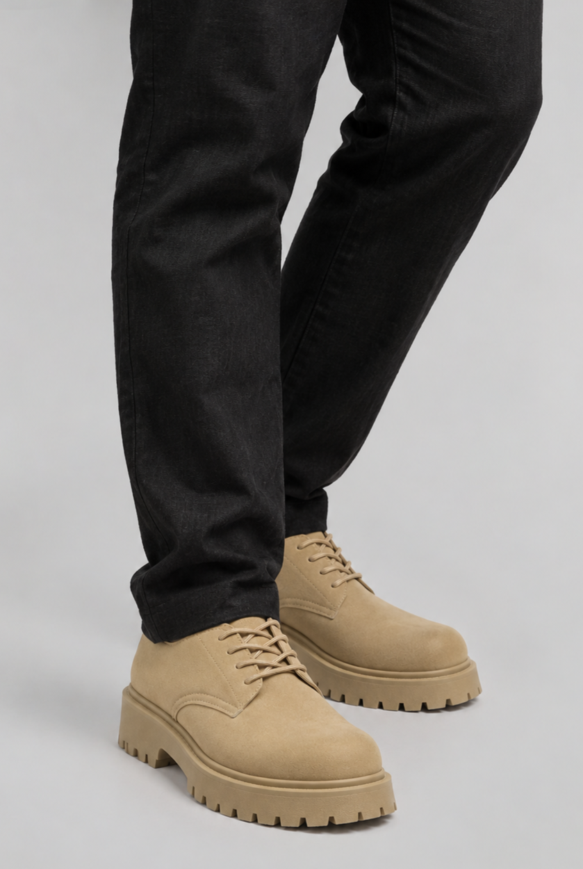 Men’s Suede-Effect Vintage-Style Derby Shoes Chunky Sole