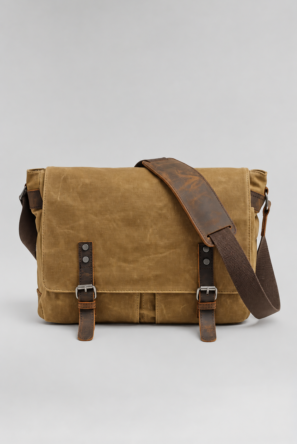 Men’s Waxed Canvas Messenger Bag Leather Trim