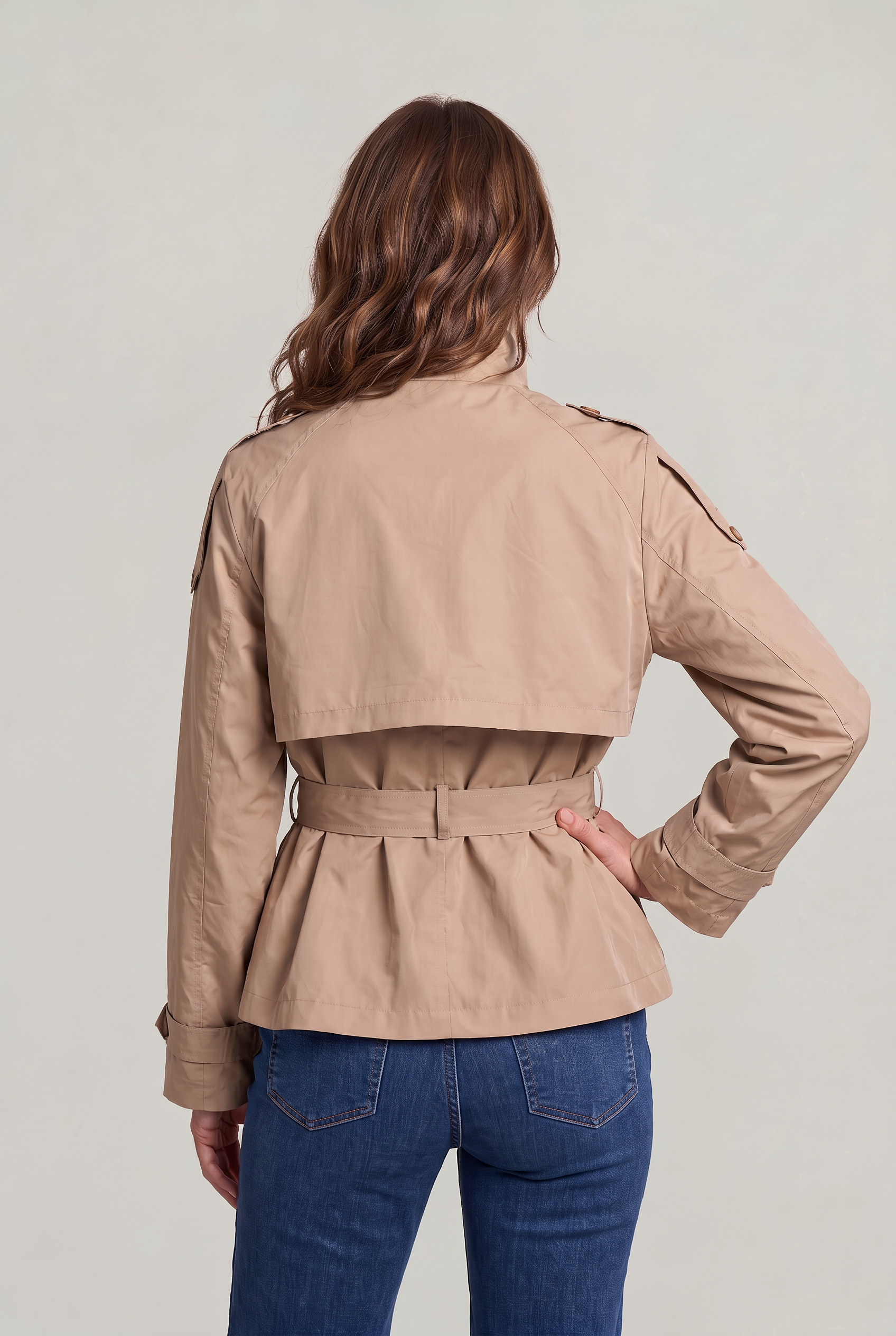Women’s Cropped Double-Breasted Belted Trench Coat