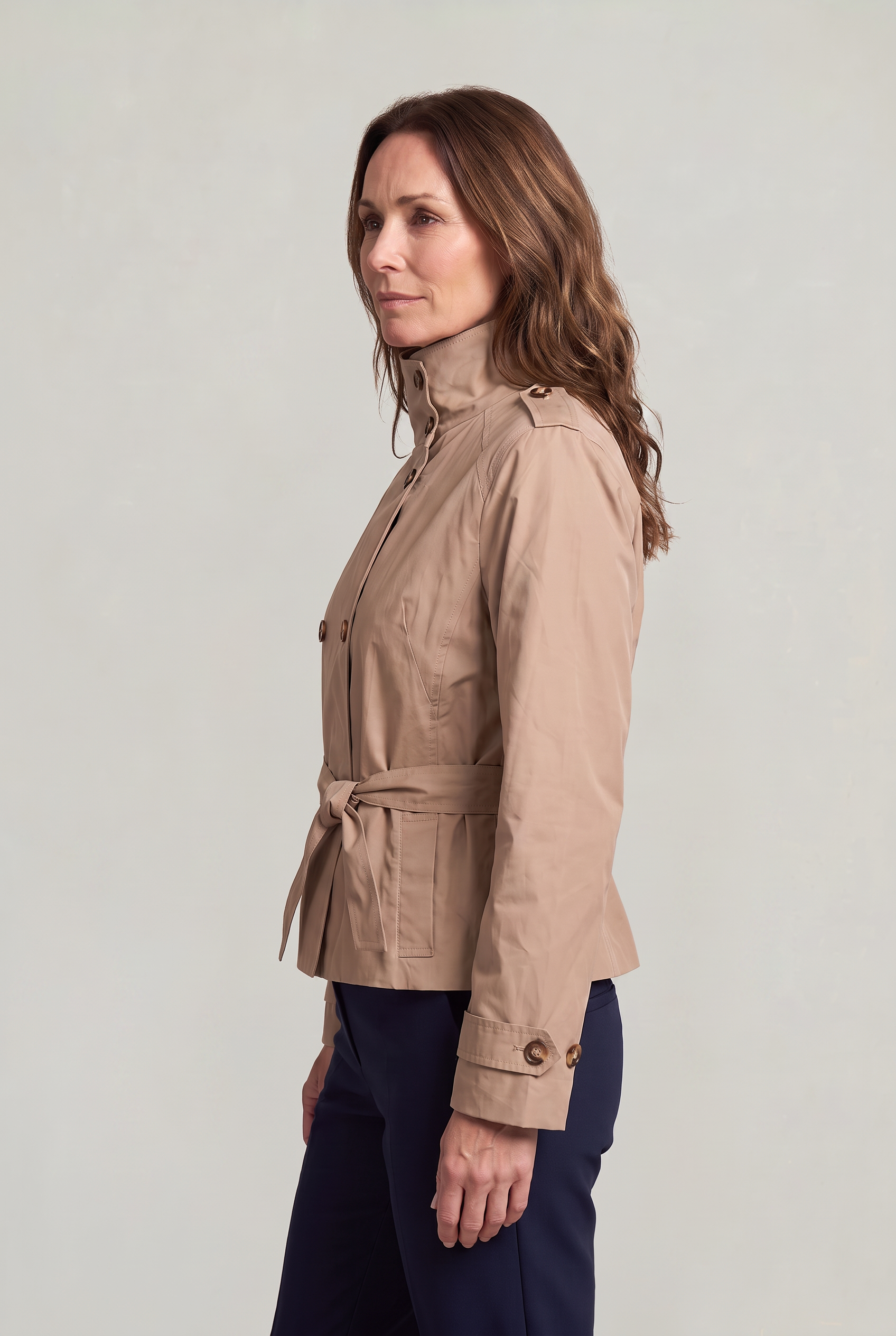Women’s Cropped Double-Breasted Belted Trench Coat