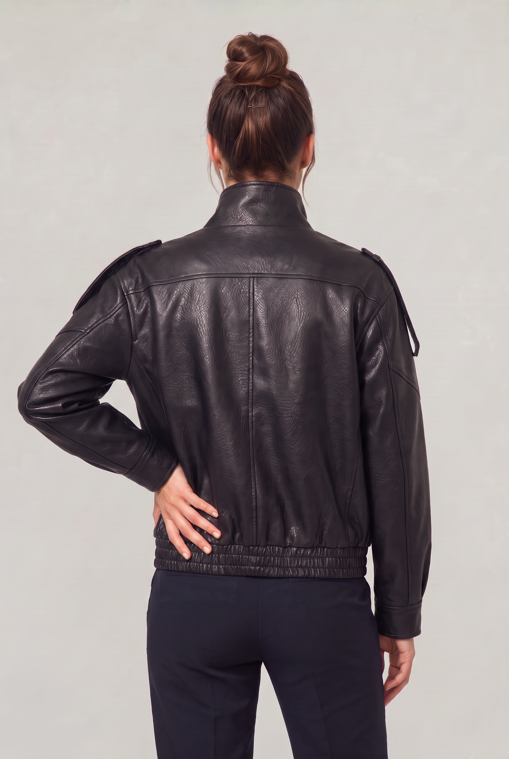 Women's Oversized Faux Leather Biker Jacket – High Neck Zip-Up Jacket