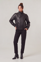 Women's Oversized Faux Leather Biker Jacket – High Neck Zip-Up Jacket