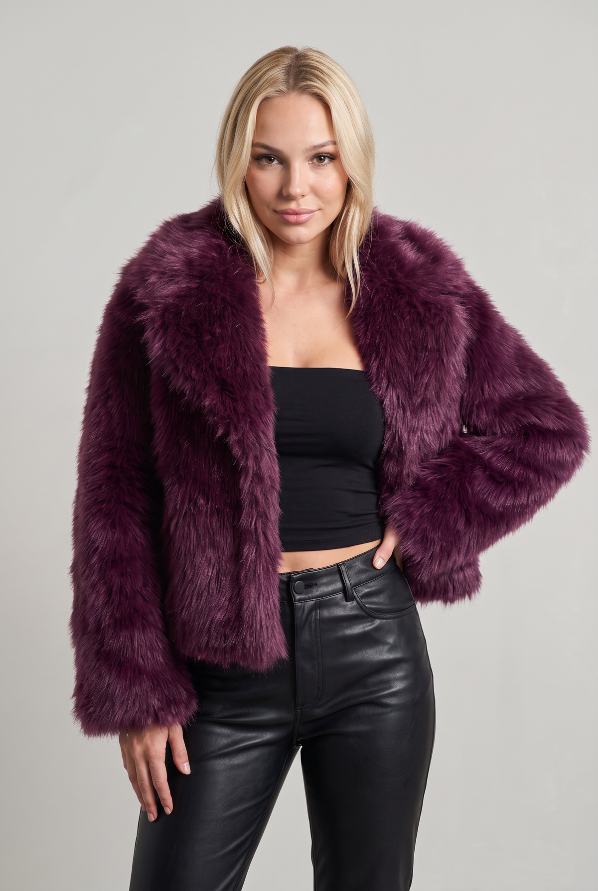 Women’s Cropped Shaggy Faux-Fur Jacket