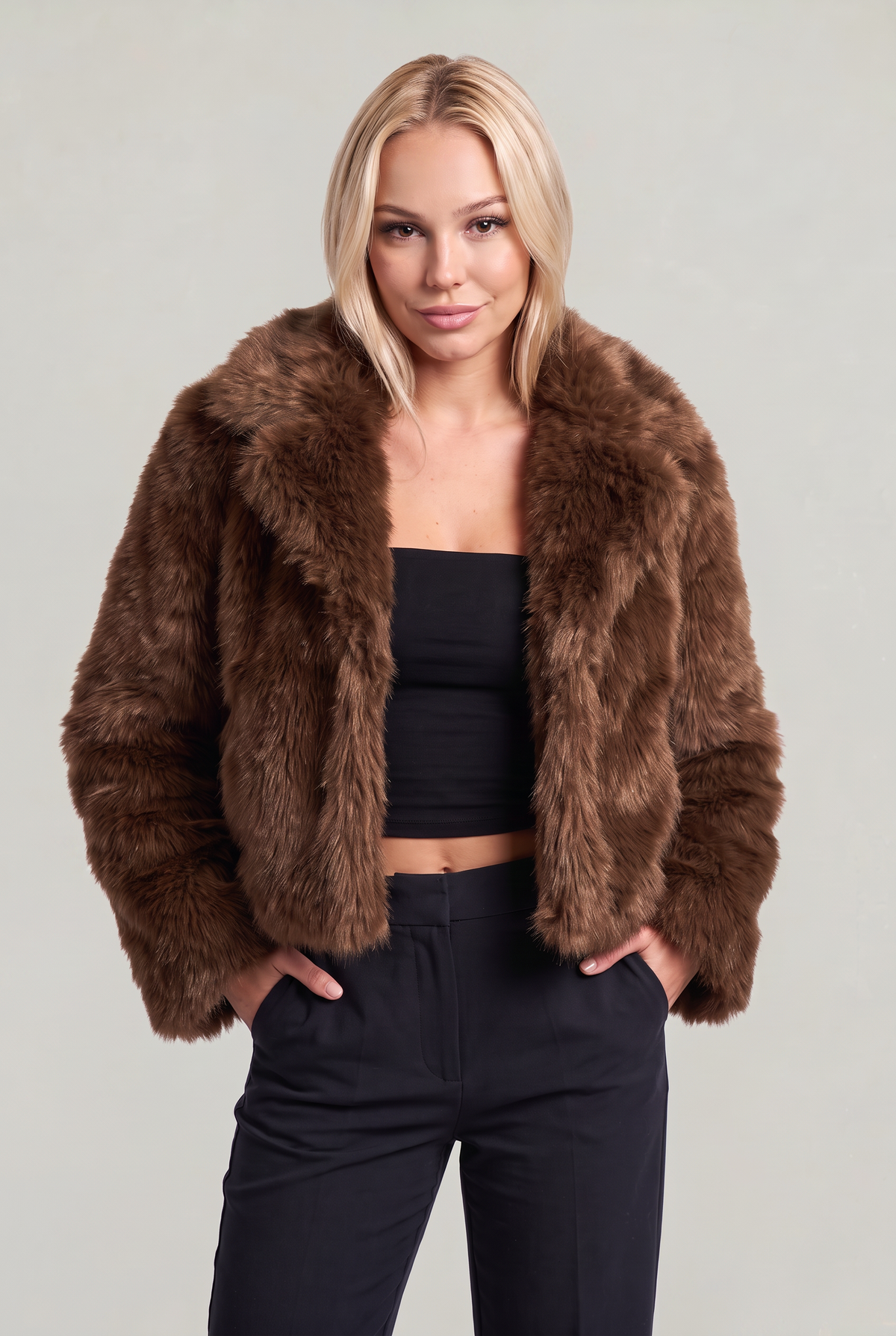 Women’s Cropped Shaggy Faux-Fur Jacket