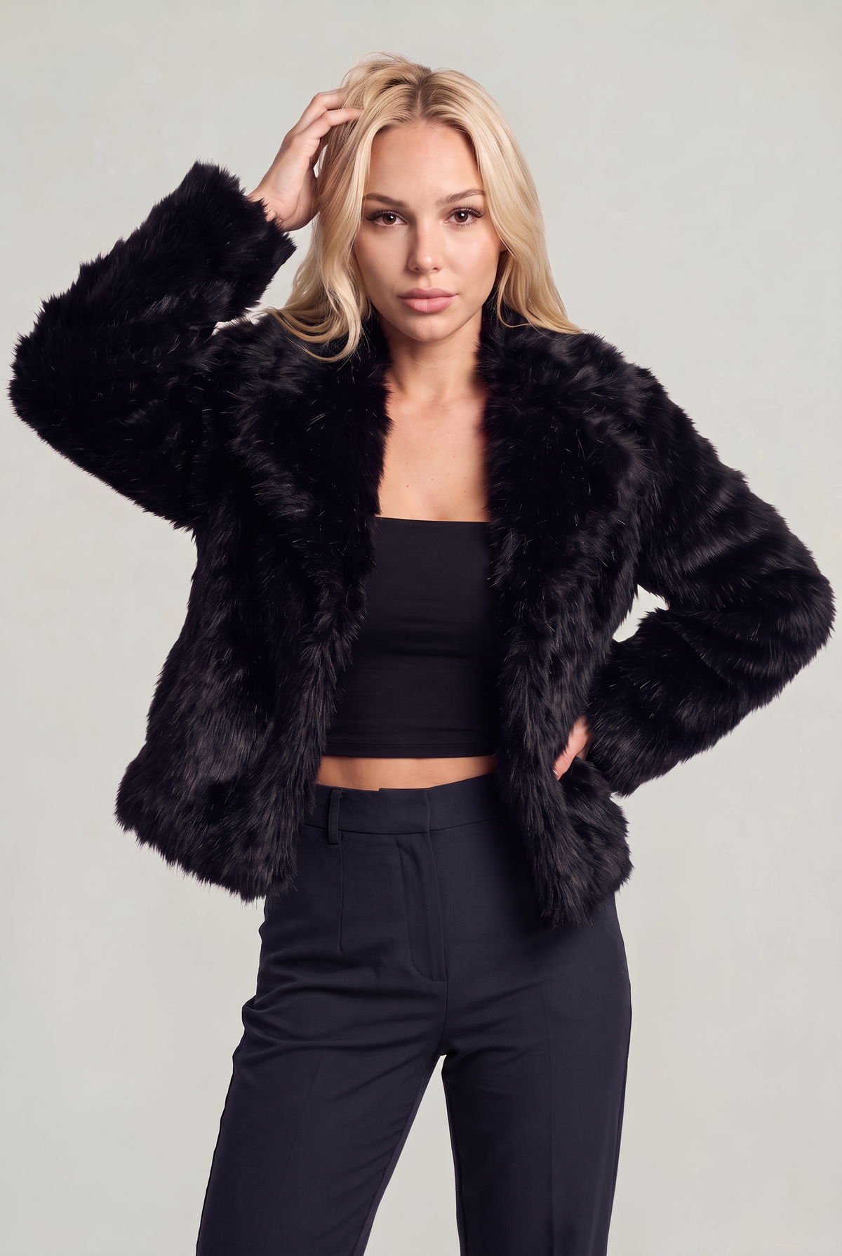 Women’s Cropped Shaggy Faux-Fur Jacket