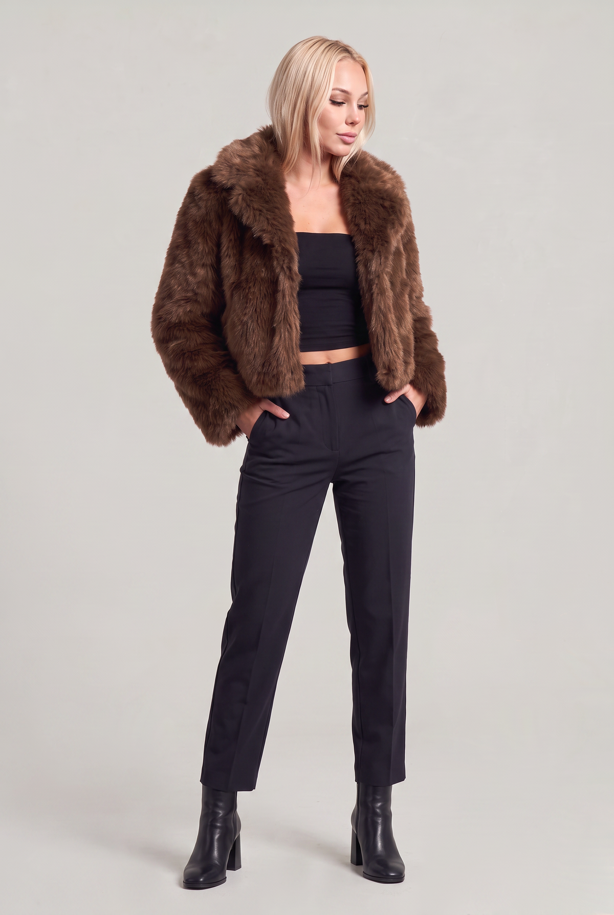 Women’s Cropped Shaggy Faux-Fur Jacket