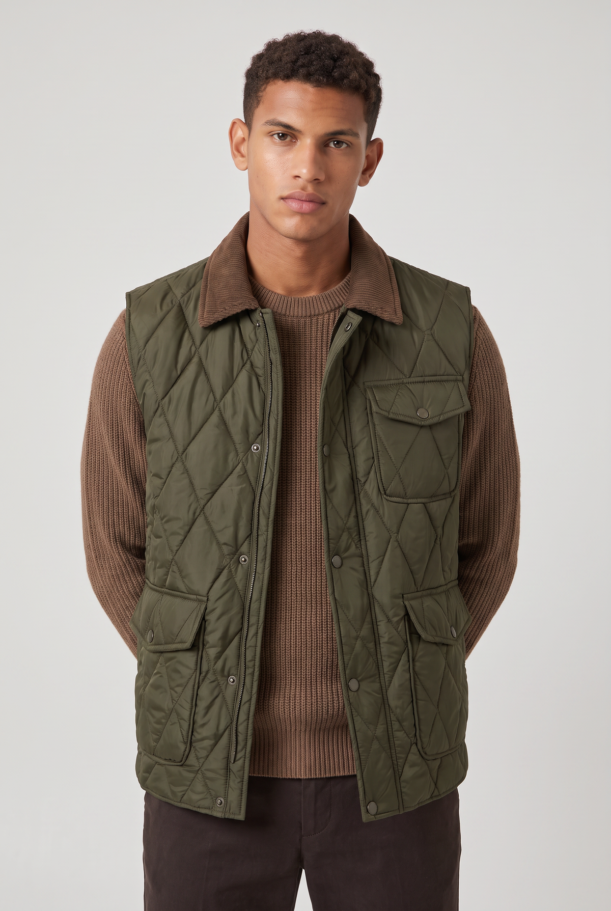 Men’s Vintage Corduroy Collar Quilted Utility Gilet