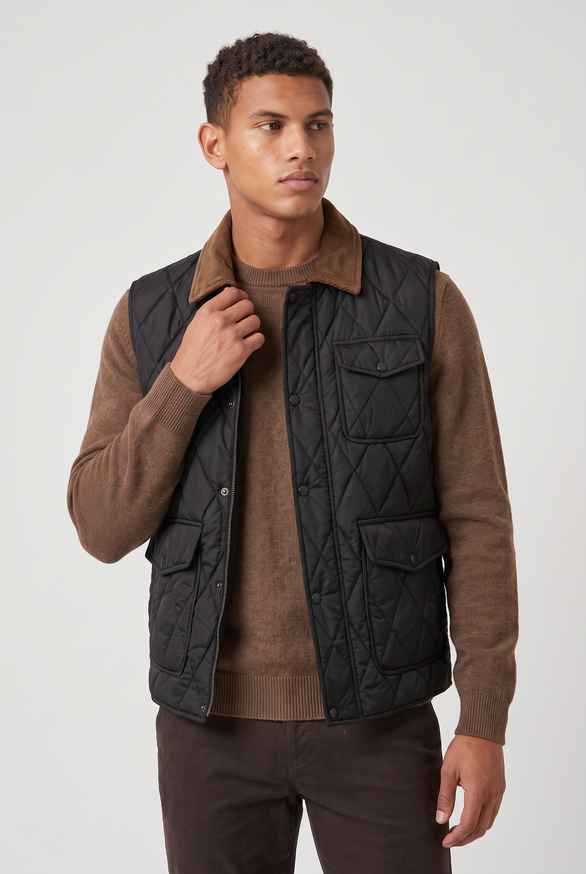 Men’s Vintage Corduroy Collar Quilted Utility Gilet