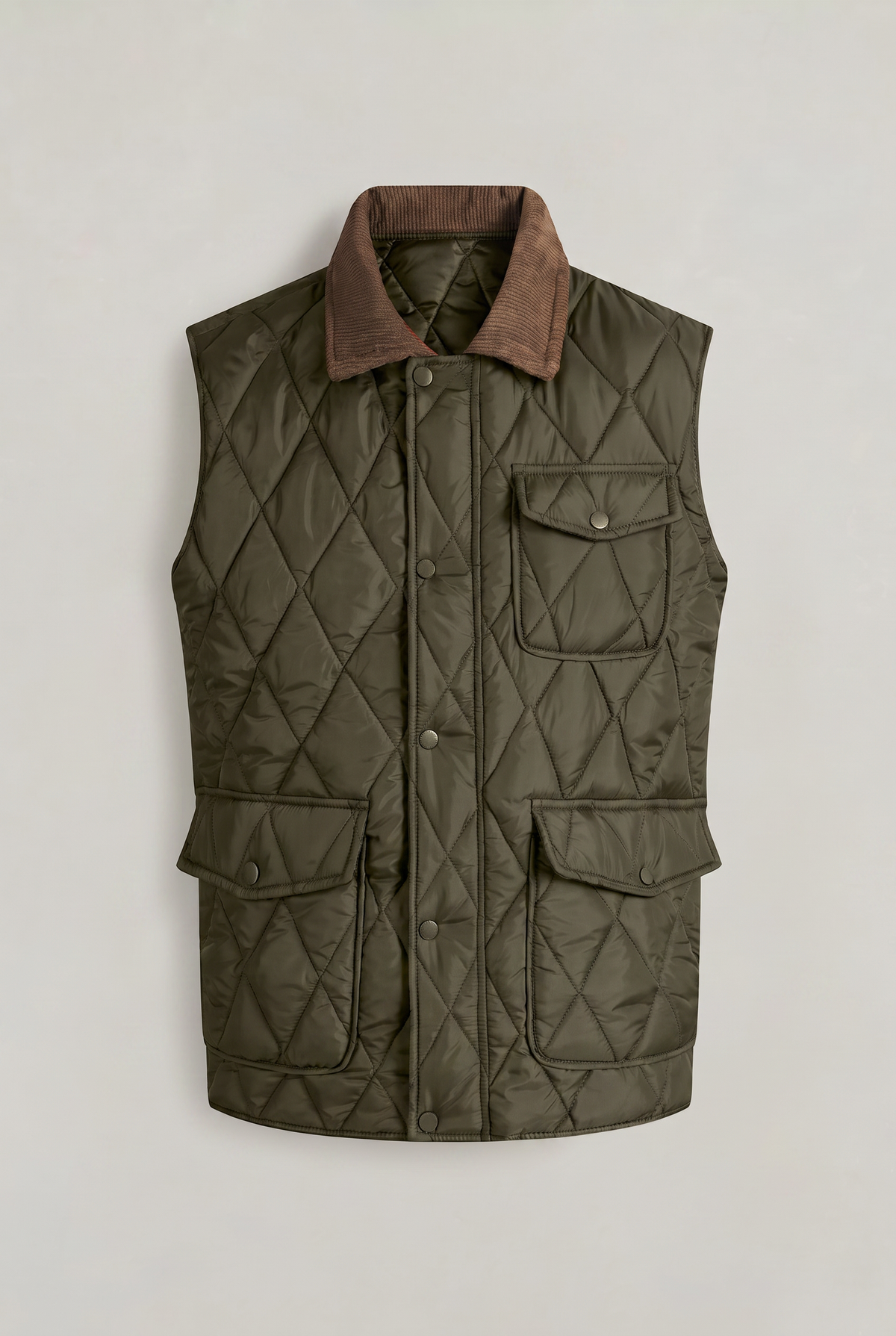 Men’s Vintage Corduroy Collar Quilted Utility Gilet