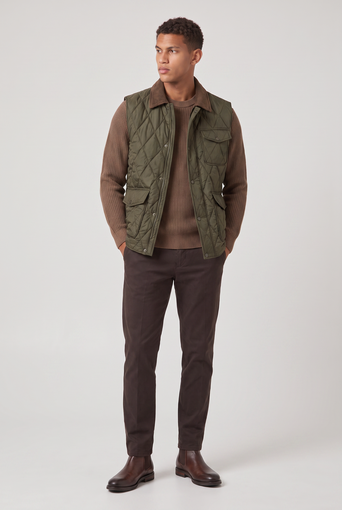 Men’s Vintage Corduroy Collar Quilted Utility Gilet