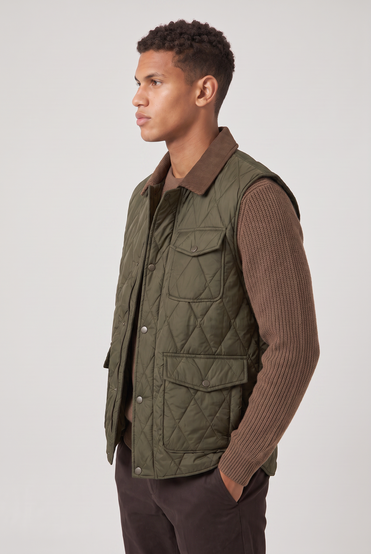 Men’s Vintage Corduroy Collar Quilted Utility Gilet