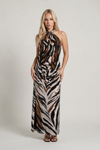 Women’s Zebra Print Halter Neck Maxi Dress