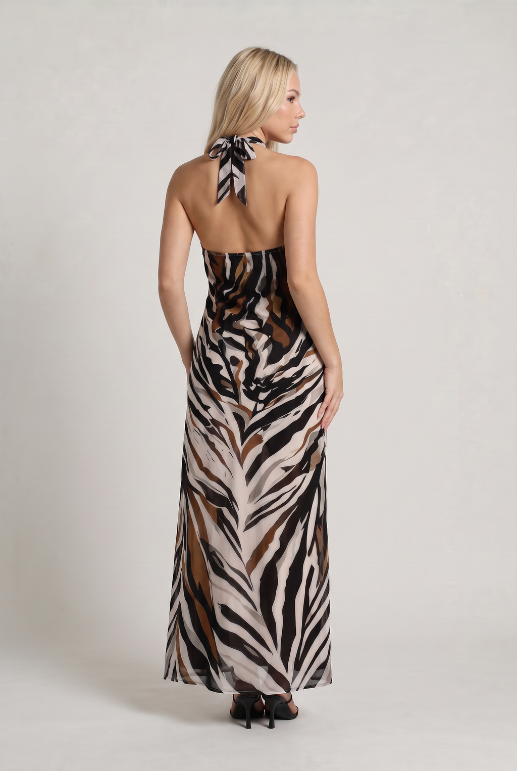 Women’s Zebra Print Halter Neck Maxi Dress