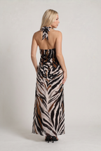 Women’s Zebra Print Halter Neck Maxi Dress