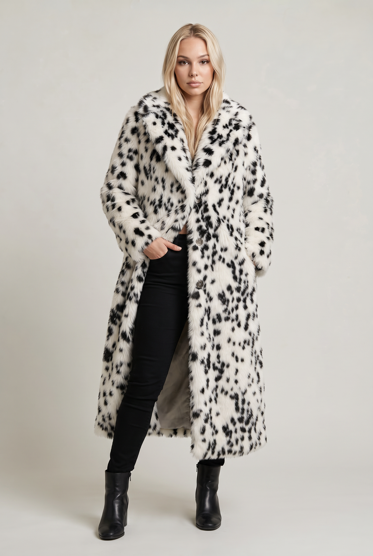 Women’s Dalmatian Print Faux Fur Coat