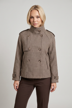 Women’s Houndstooth Funnel Neck Double-Breasted Jacket