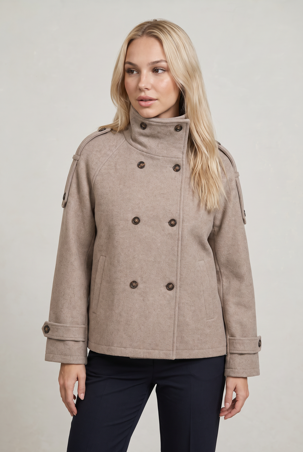Women’s Button-Up High Collar Pea Coat