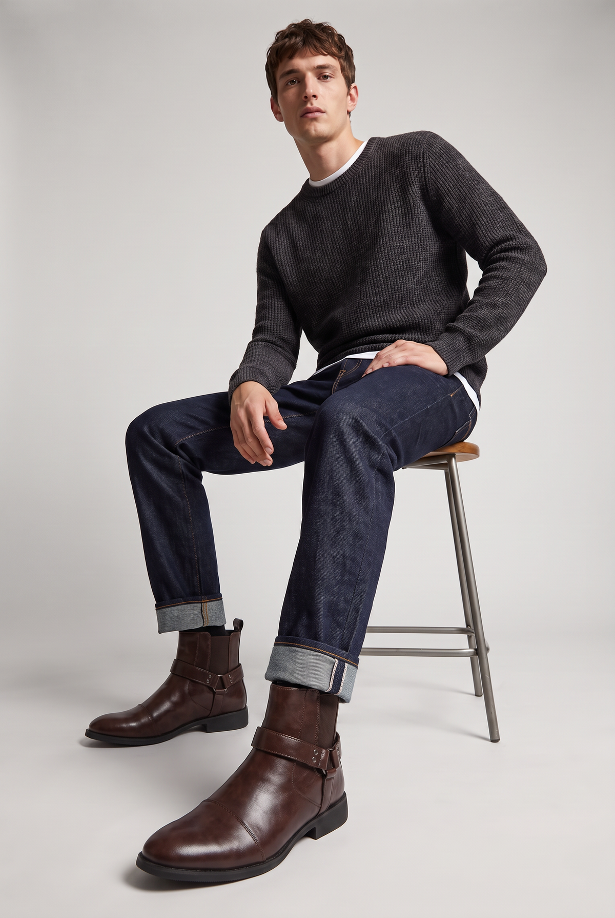 Men's Harness Chelsea Boots - Leather Look Cap Toe Ankle Boots