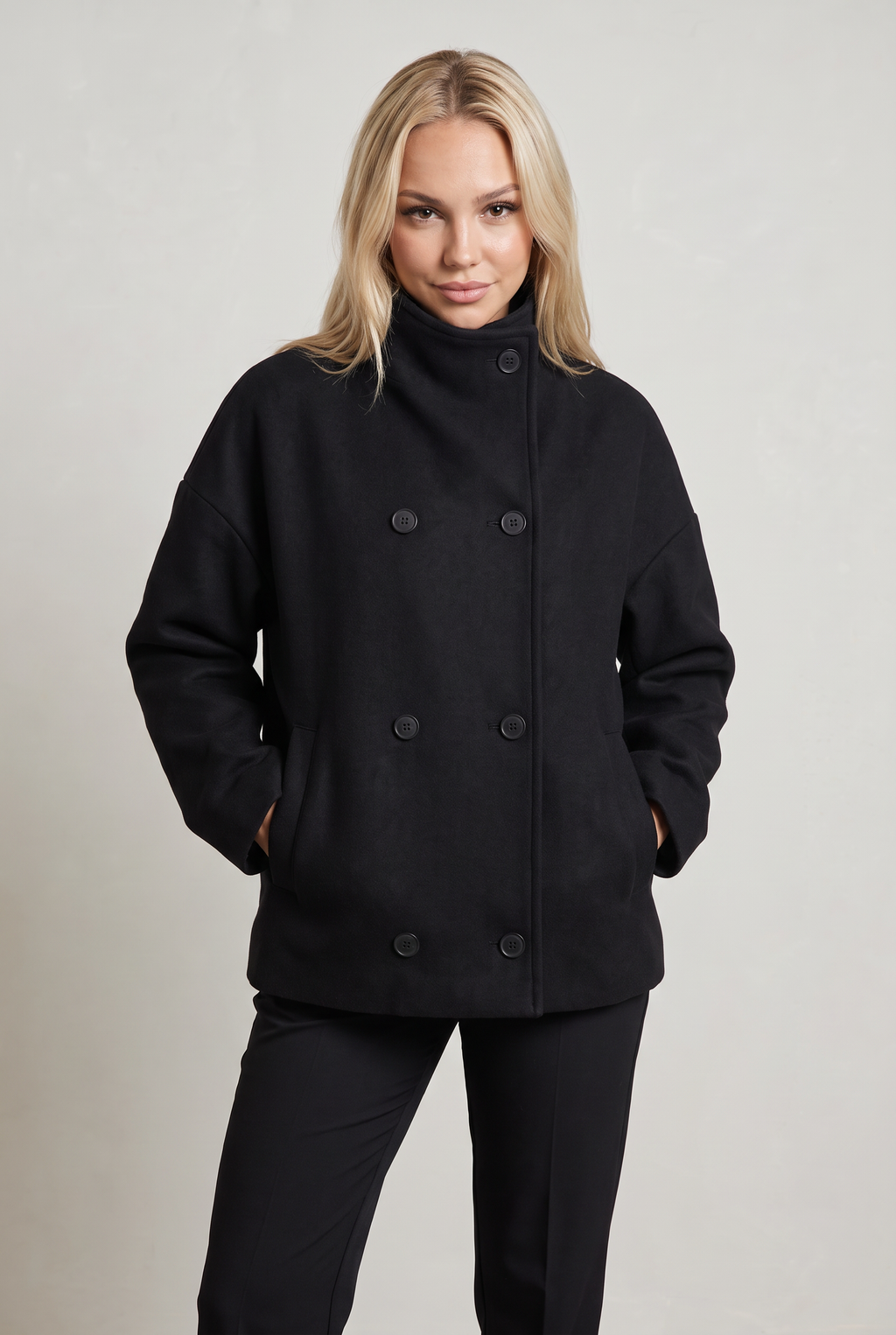 Women’s Double-Breasted High Collar Pea Coat