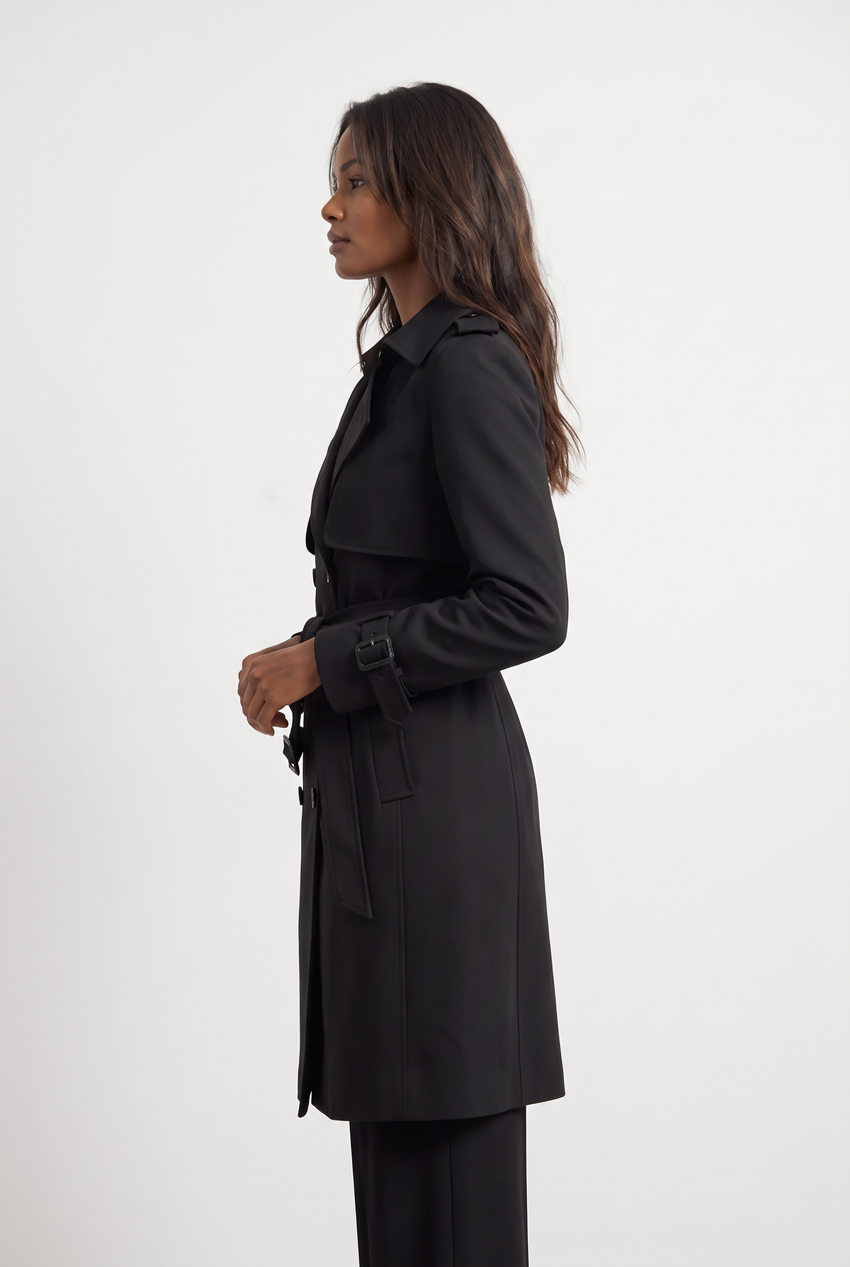 Women's Double-Breasted Belted Longline Trench Coat