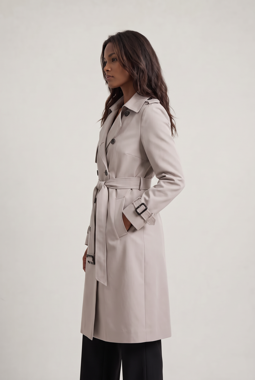 Women's Double-Breasted Belted Longline Trench Coat