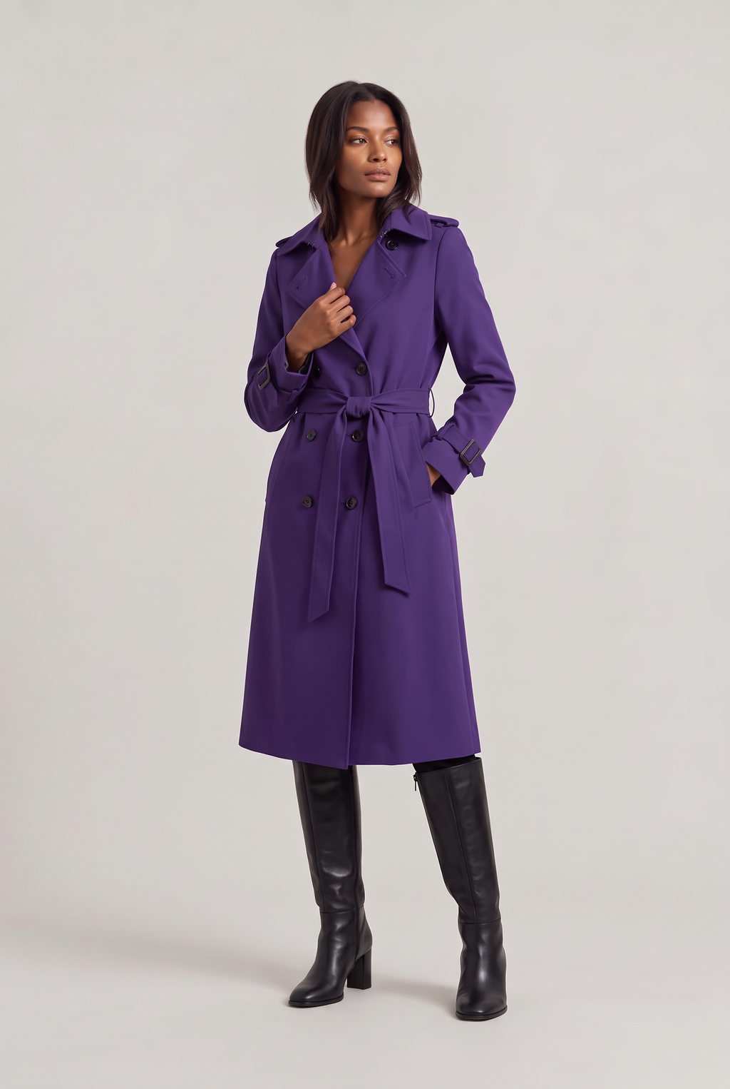Women's Double-Breasted Belted Longline Trench Coat